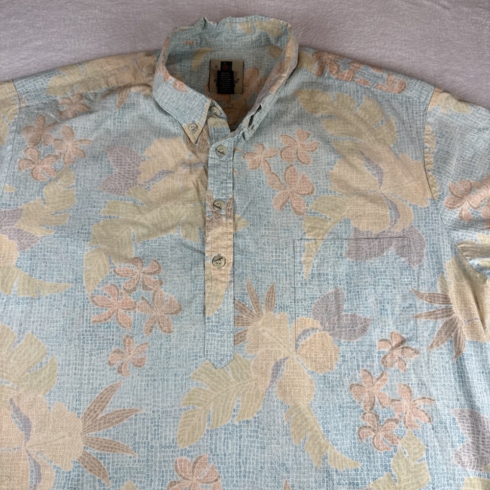 Tori Richard Mens Short Sleeve 1/4 Button Up‎ Hawaiian Shirt Blue Floral Size L
